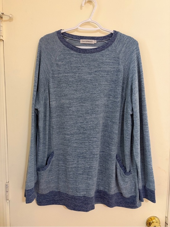 Gadewade Tops - Women's Blue Crewneck Pullover with Contrast Trim